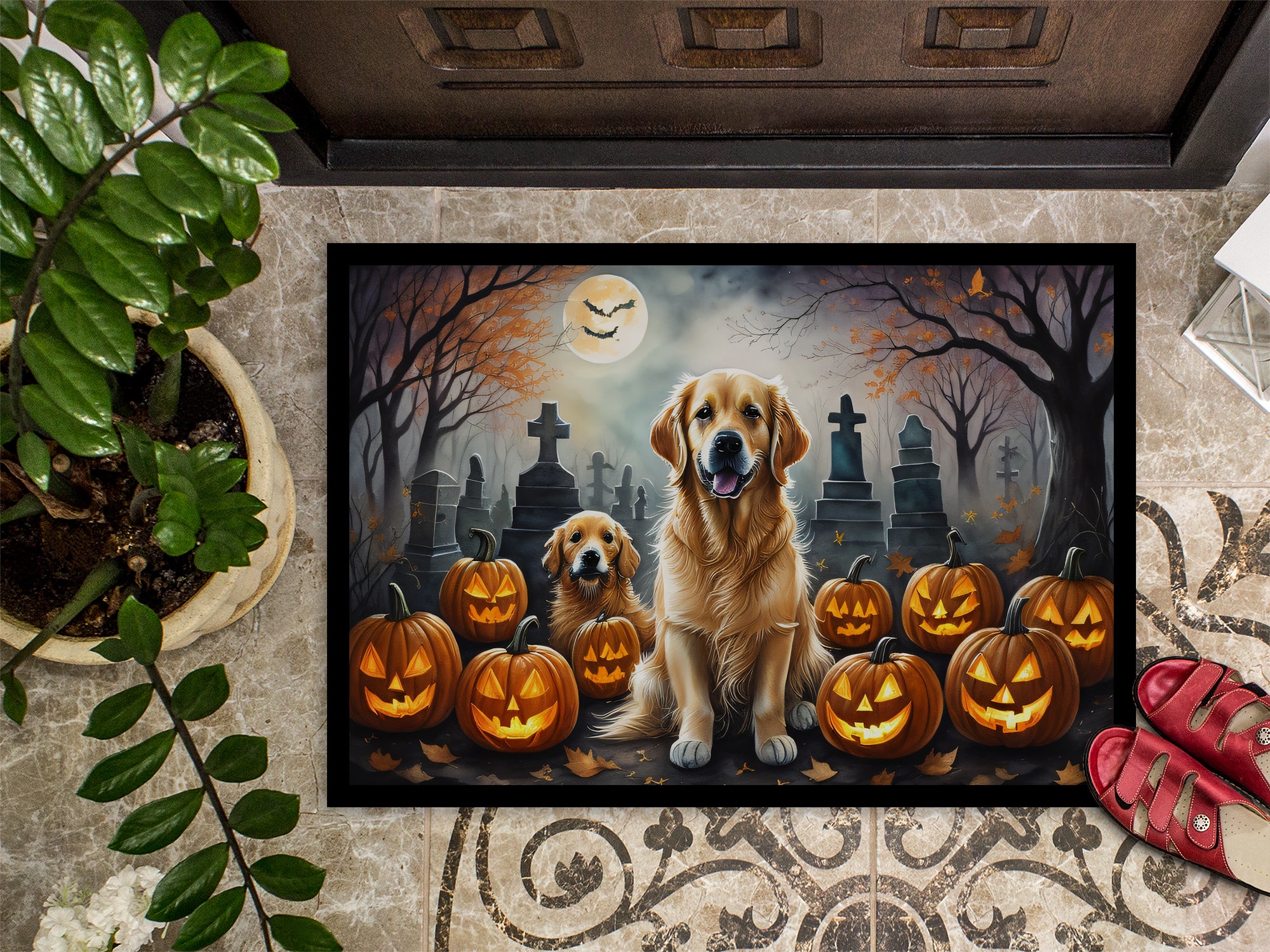 Golden Retriever Spooky Halloween Doormat 18x27
