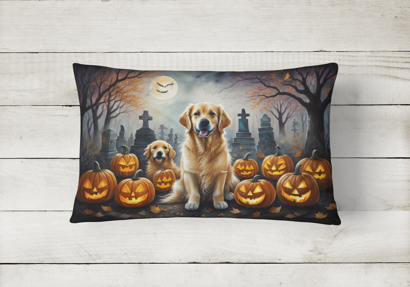 Golden Retriever Spooky Halloween Fabric Decorative Pillow