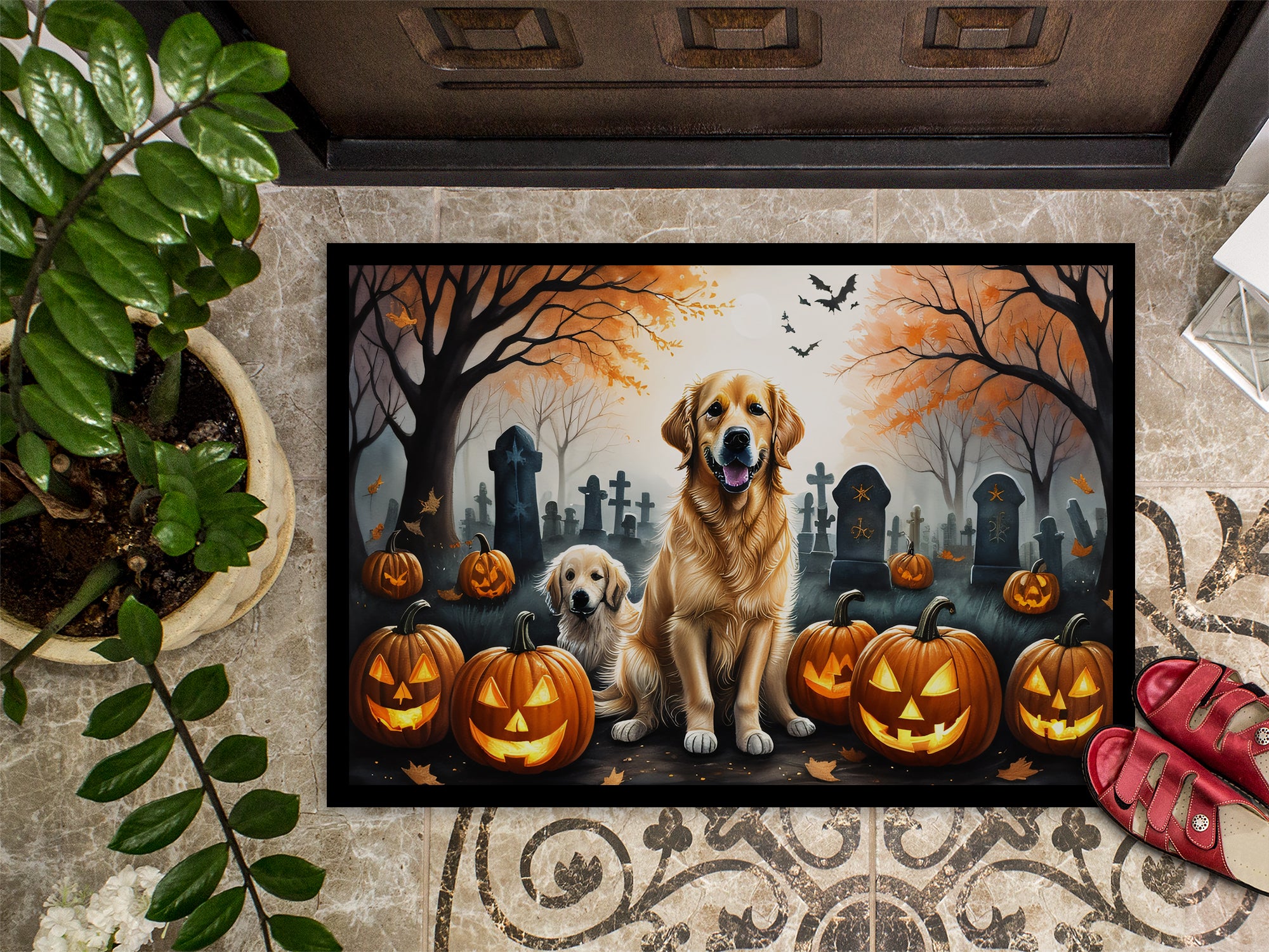 Golden Retriever Spooky Halloween Indoor or Outdoor Mat 24x36