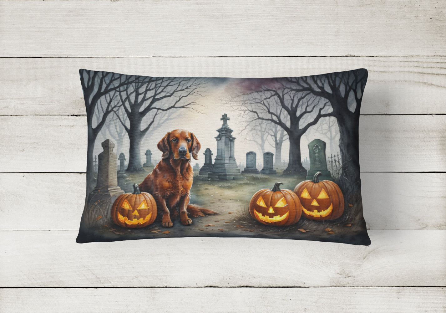 Irish Setter Spooky Halloween Fabric Decorative Pillow