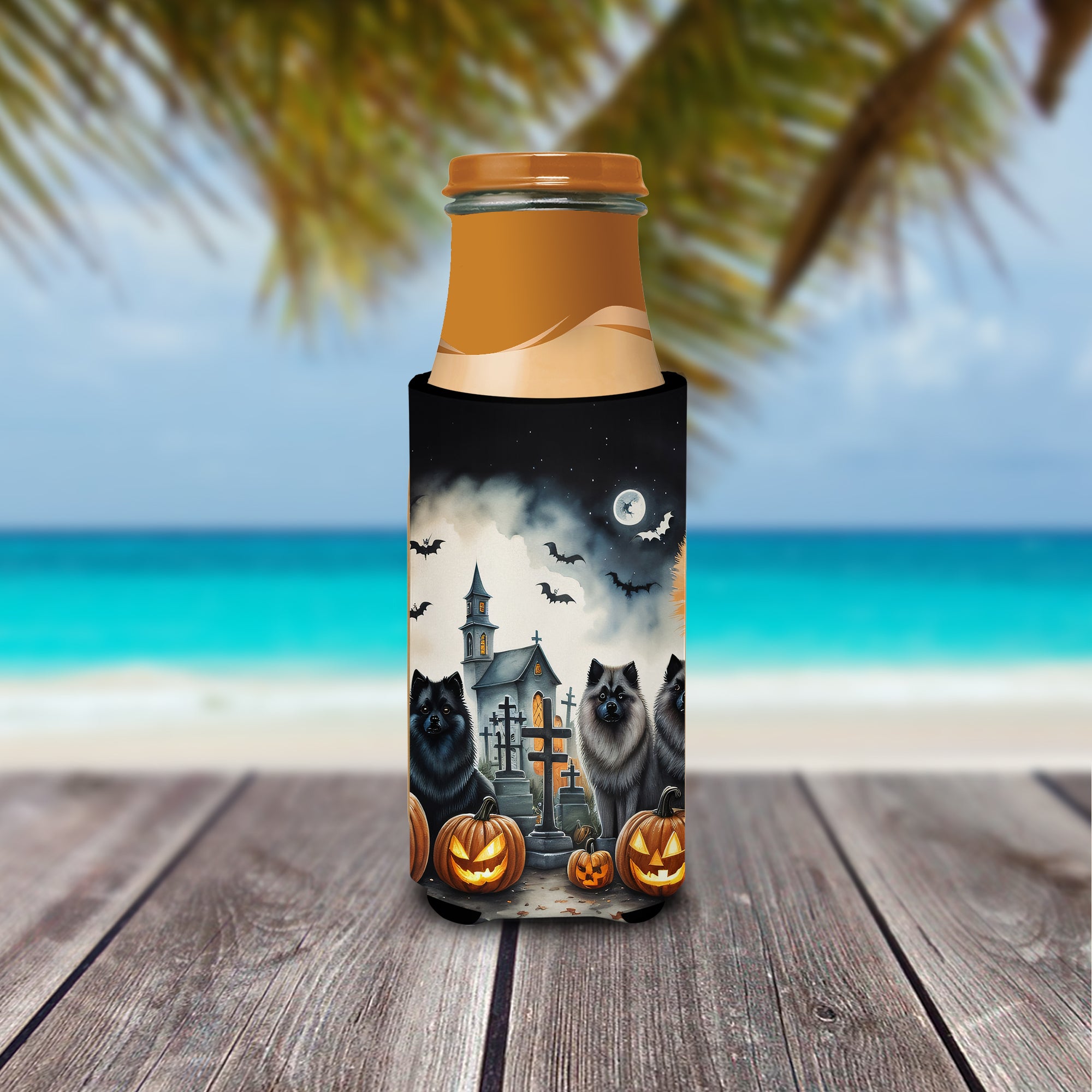 Keeshond Spooky Halloween Hugger for Ultra Slim Cans