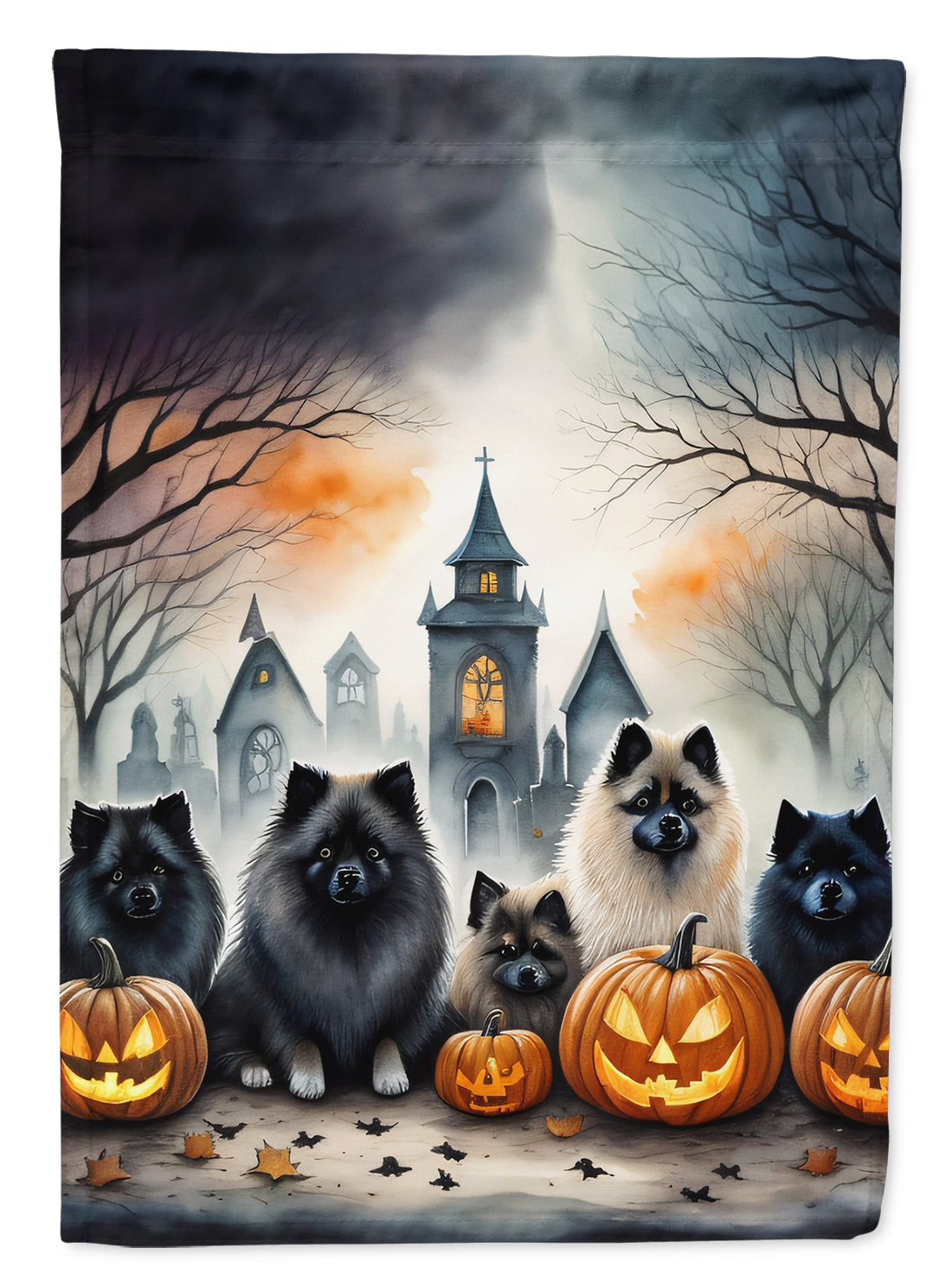 Caroline's Treasures Keeshond Spooky Halloween House Flag