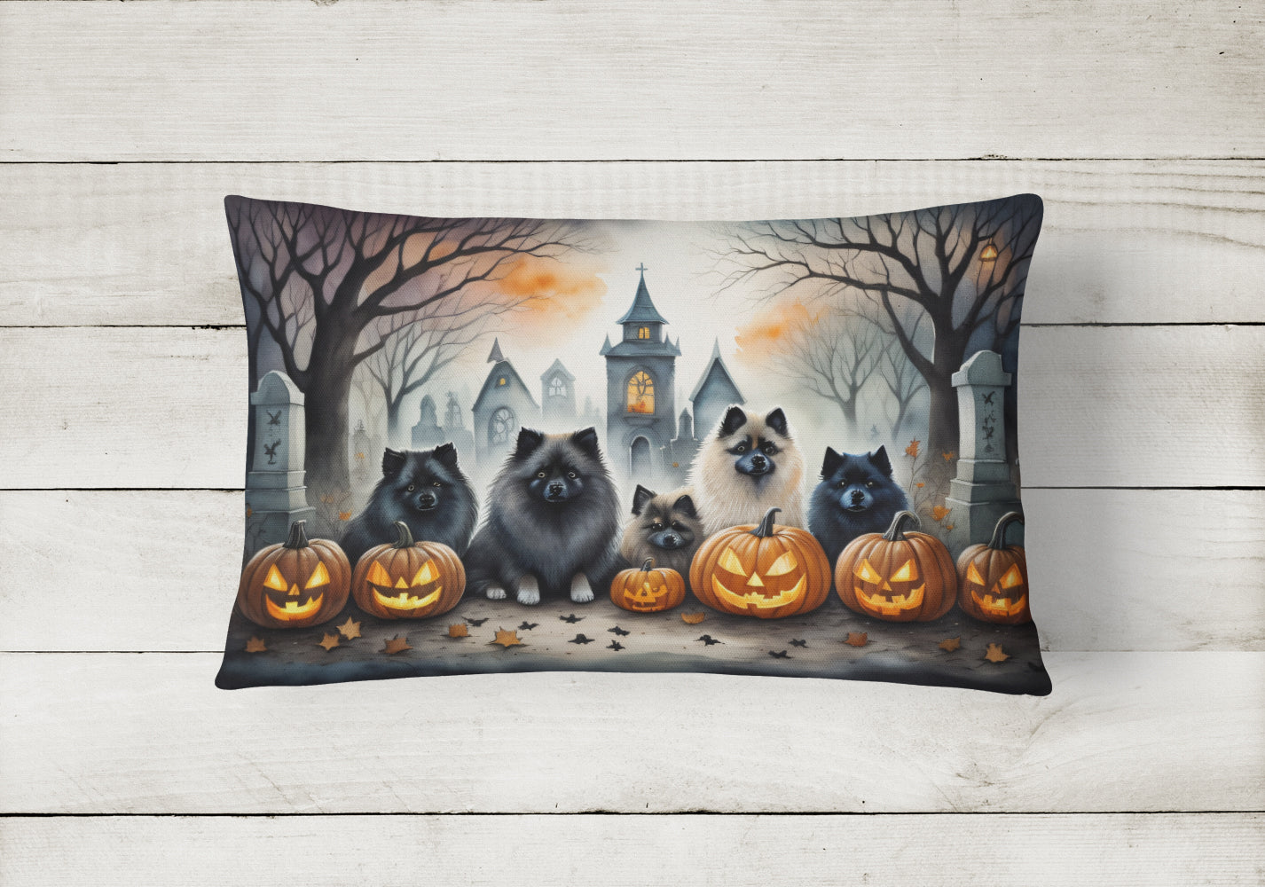 Keeshond Spooky Halloween Fabric Decorative Pillow