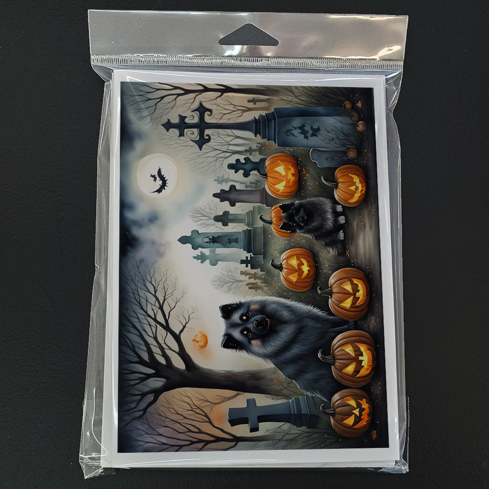 Keeshond Spooky Halloween Greeting Cards and Envelopes Pack of 8