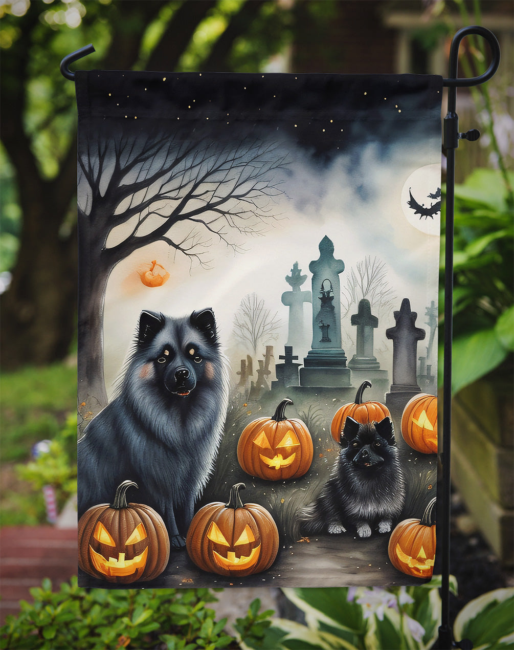 Keeshond Spooky Halloween Garden Flag
