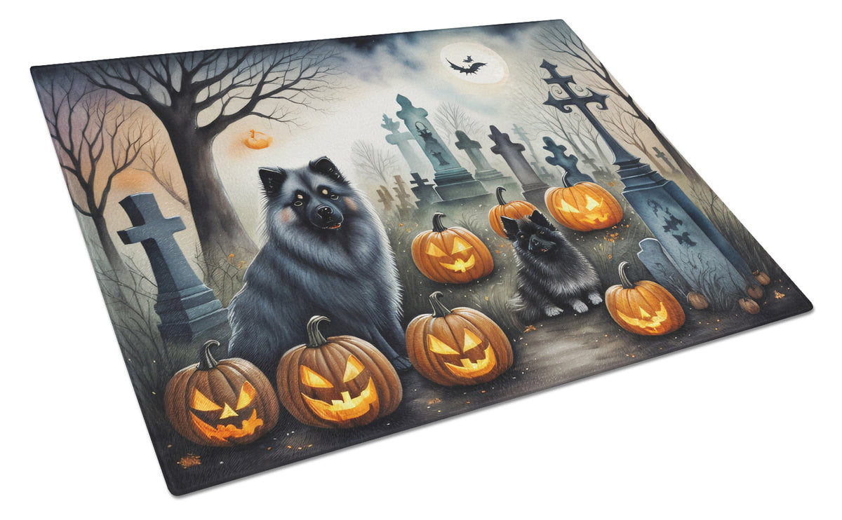 Buy this Keeshond Spooky Halloween Glass Cutting Board Large