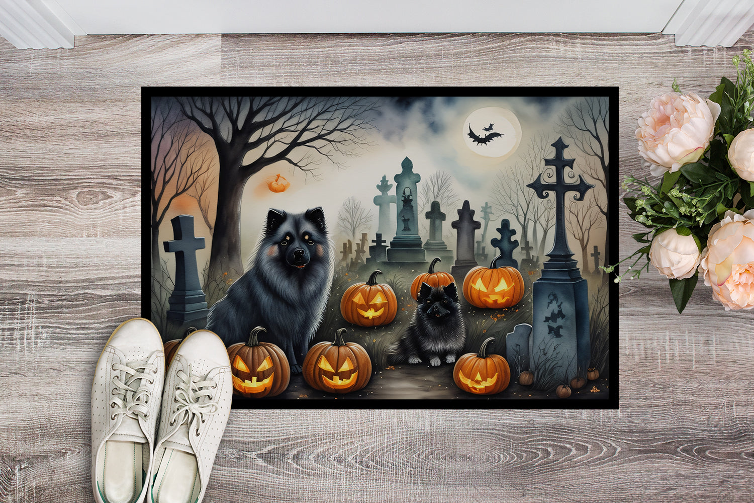 Keeshond Spooky Halloween Doormat 18x27