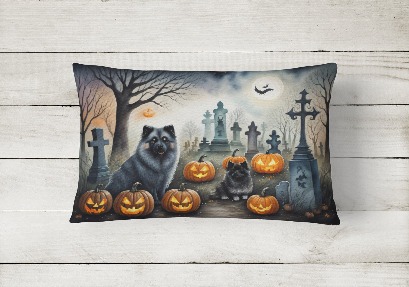 Keeshond Spooky Halloween Fabric Decorative Pillow