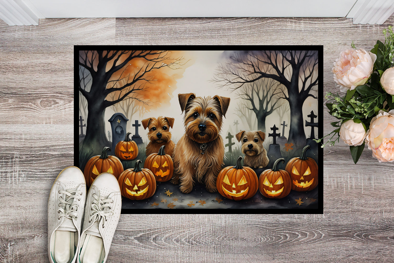 Norfolk Terrier Spooky Halloween Doormat 18x27