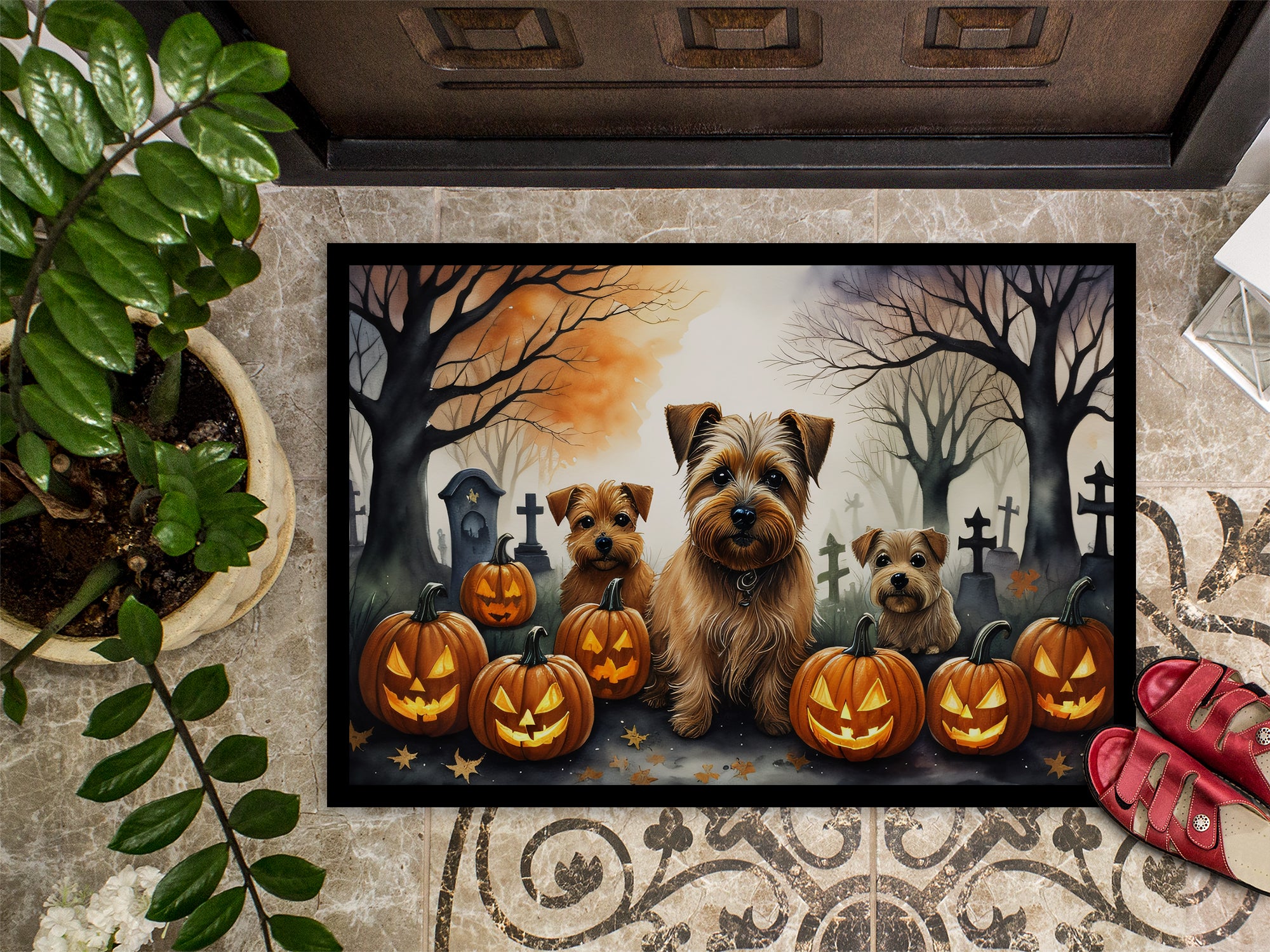 Norfolk Terrier Spooky Halloween Doormat 18x27