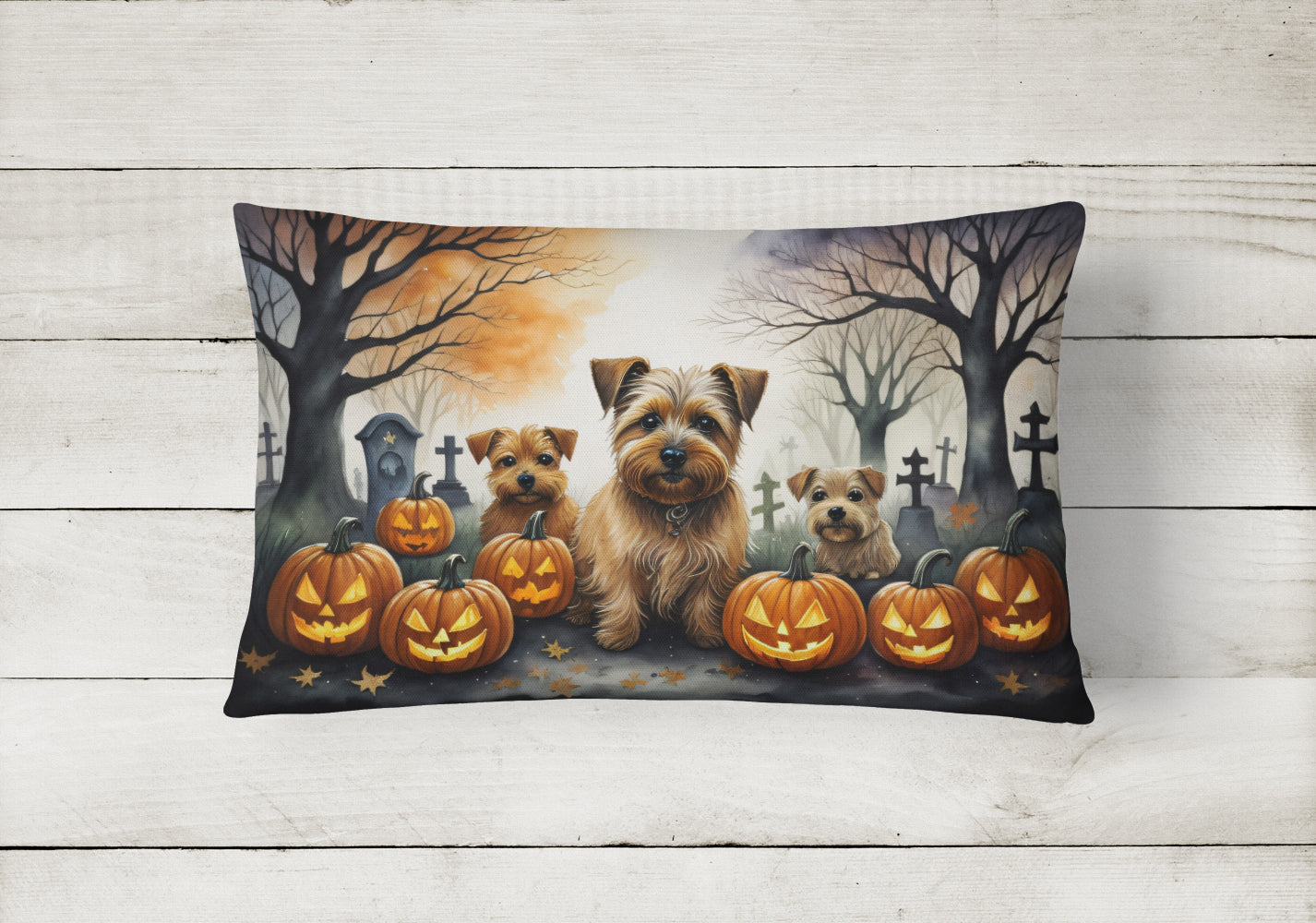 Norfolk Terrier Spooky Halloween Fabric Decorative Pillow