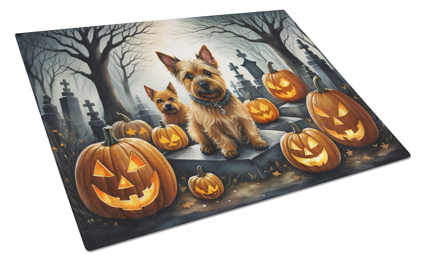 Buy this Norwich Terrier Spooky Halloween Glass Cutting Board Large