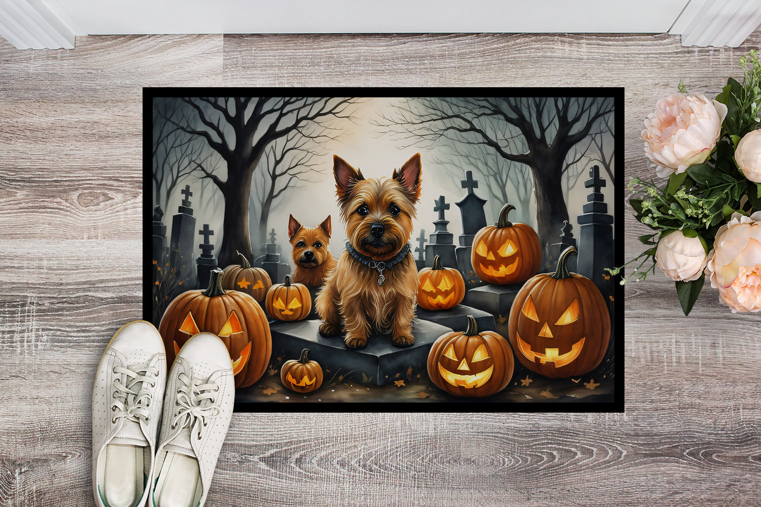 Norwich Terrier Spooky Halloween Doormat 18x27