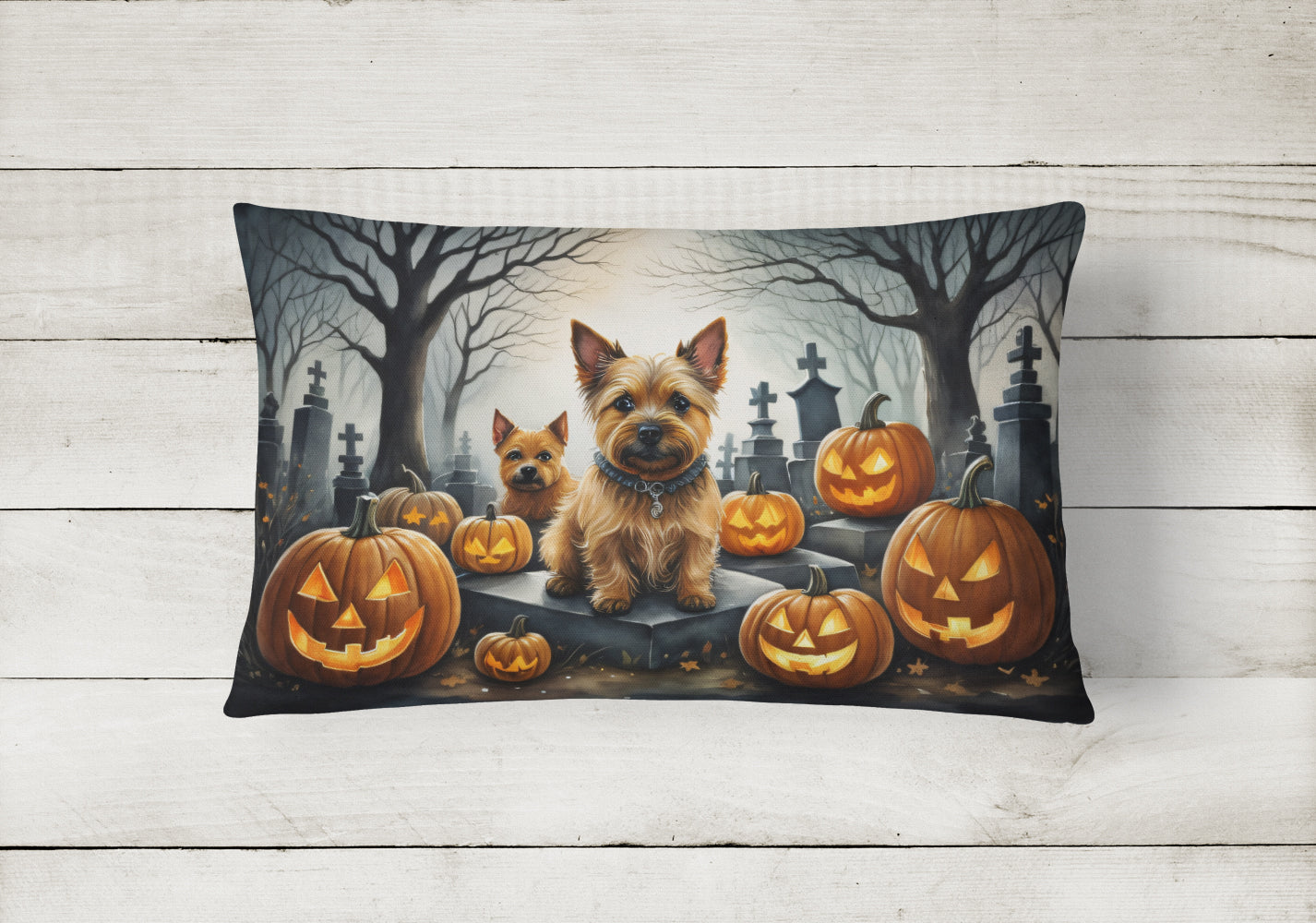 Norwich Terrier Spooky Halloween Fabric Decorative Pillow
