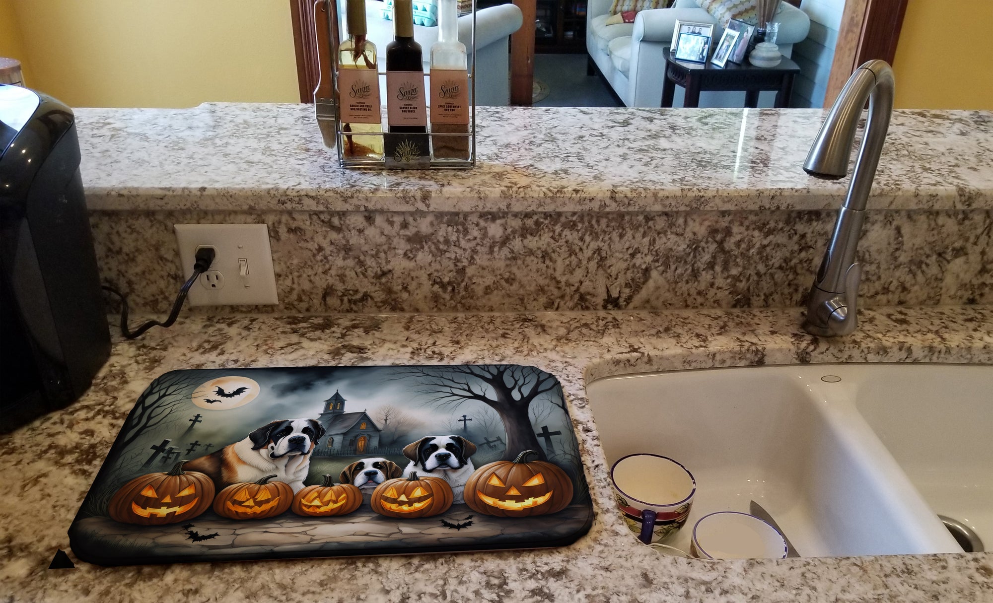 Saint Bernard Spooky Halloween Dish Drying Mat