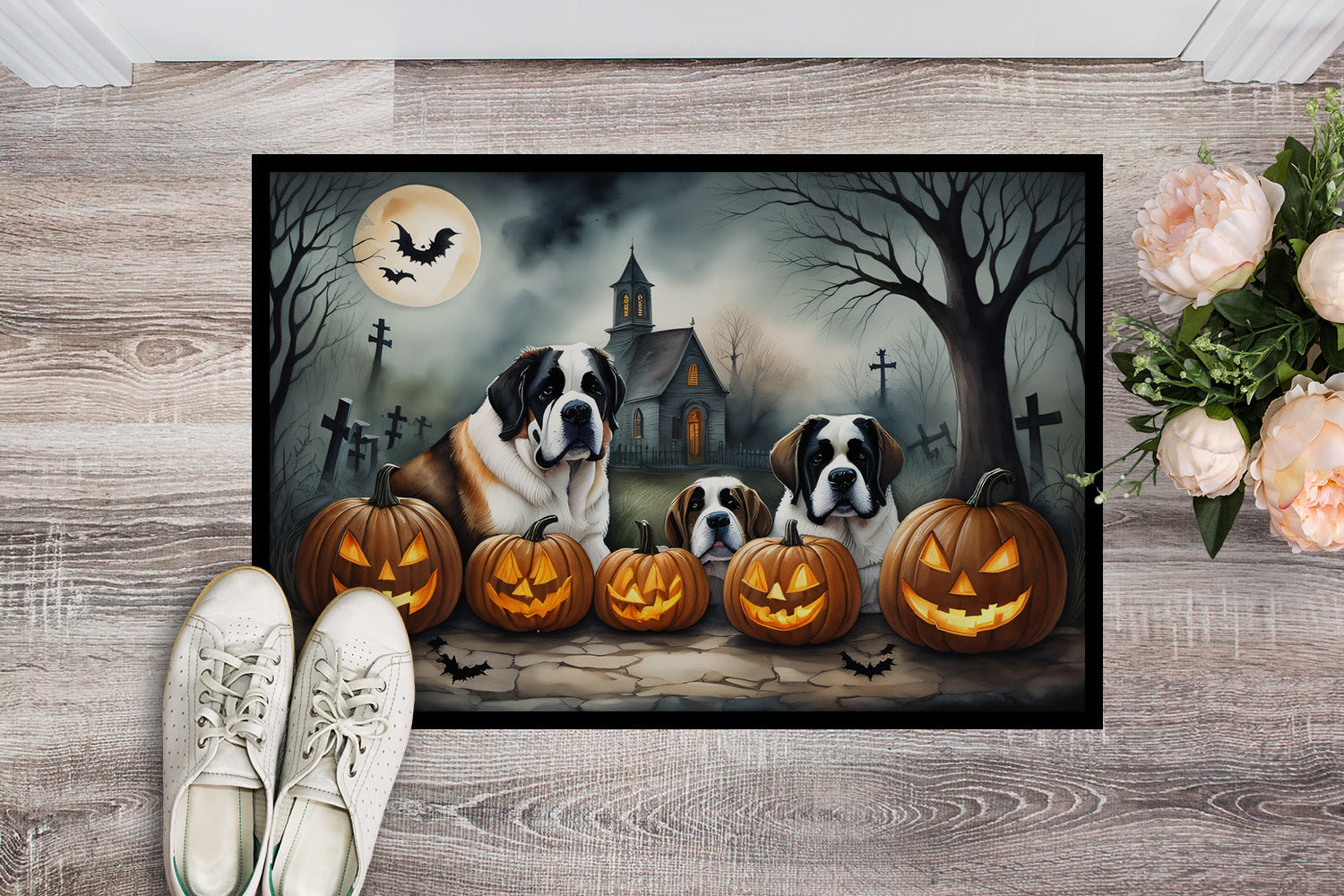 Saint Bernard Spooky Halloween Indoor or Outdoor Mat 24x36