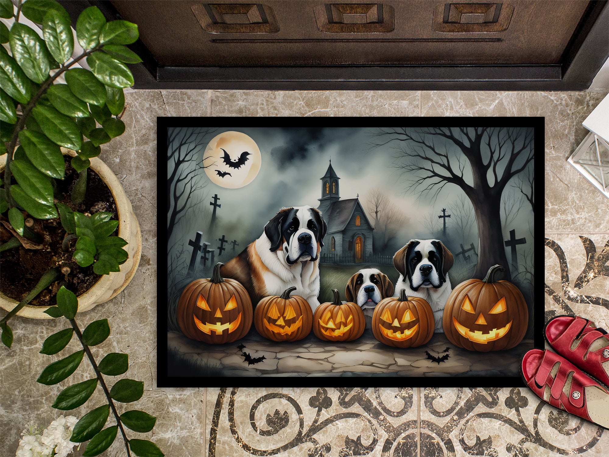 Saint Bernard Spooky Halloween Indoor or Outdoor Mat 24x36
