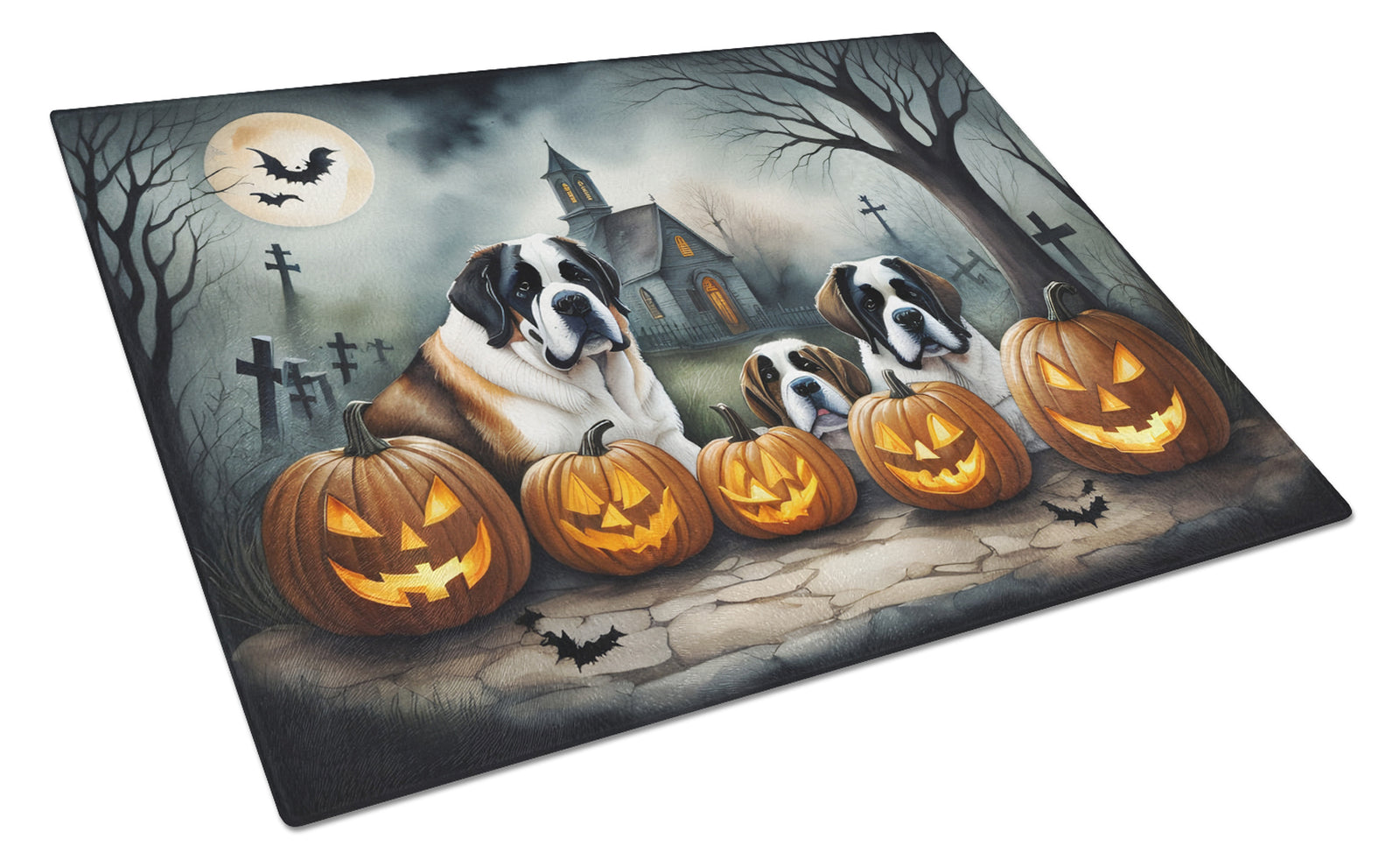 Buy this Saint Bernard Spooky Halloween Glass Cutting Board Large