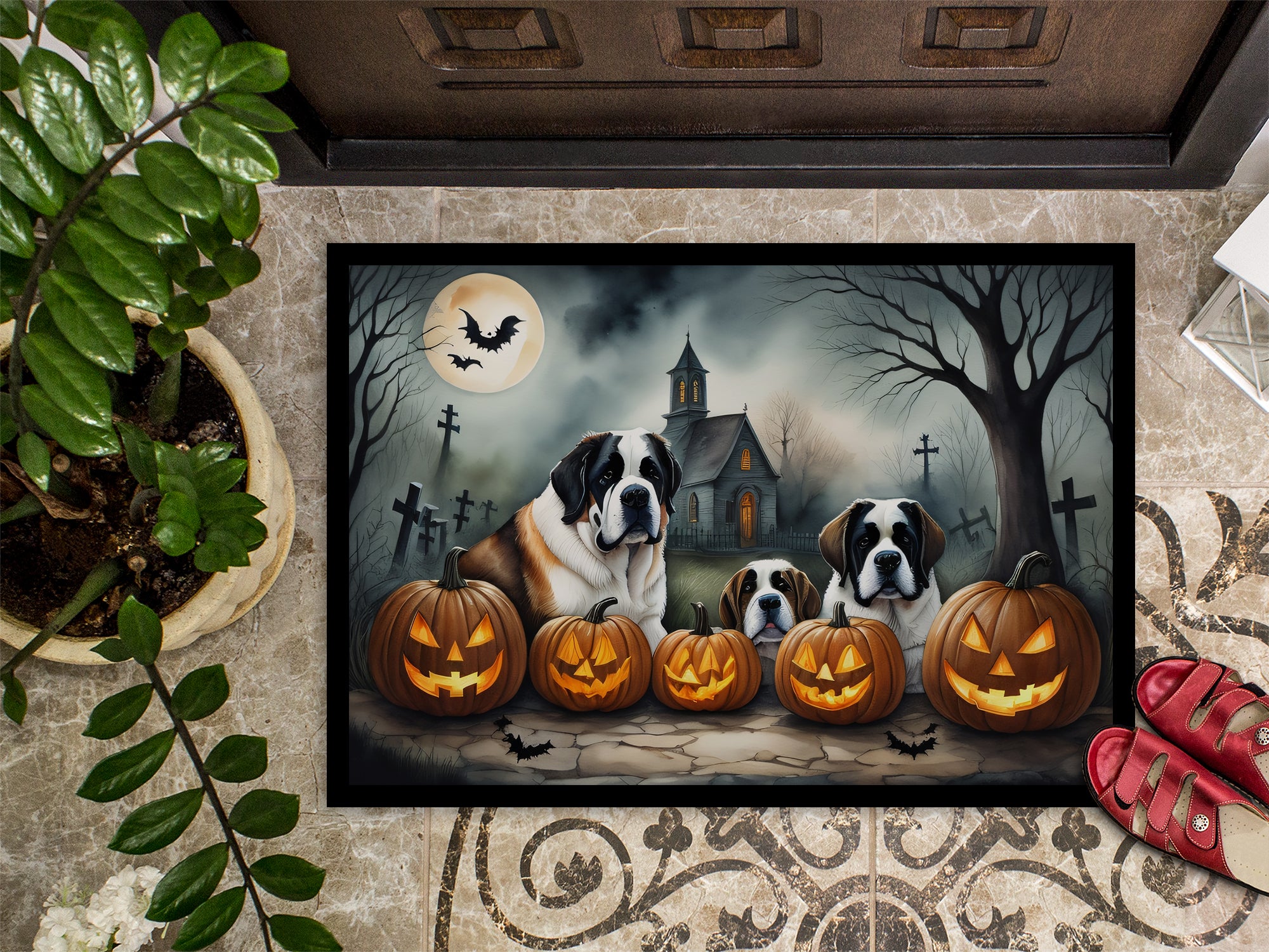 Saint Bernard Spooky Halloween Doormat 18x27