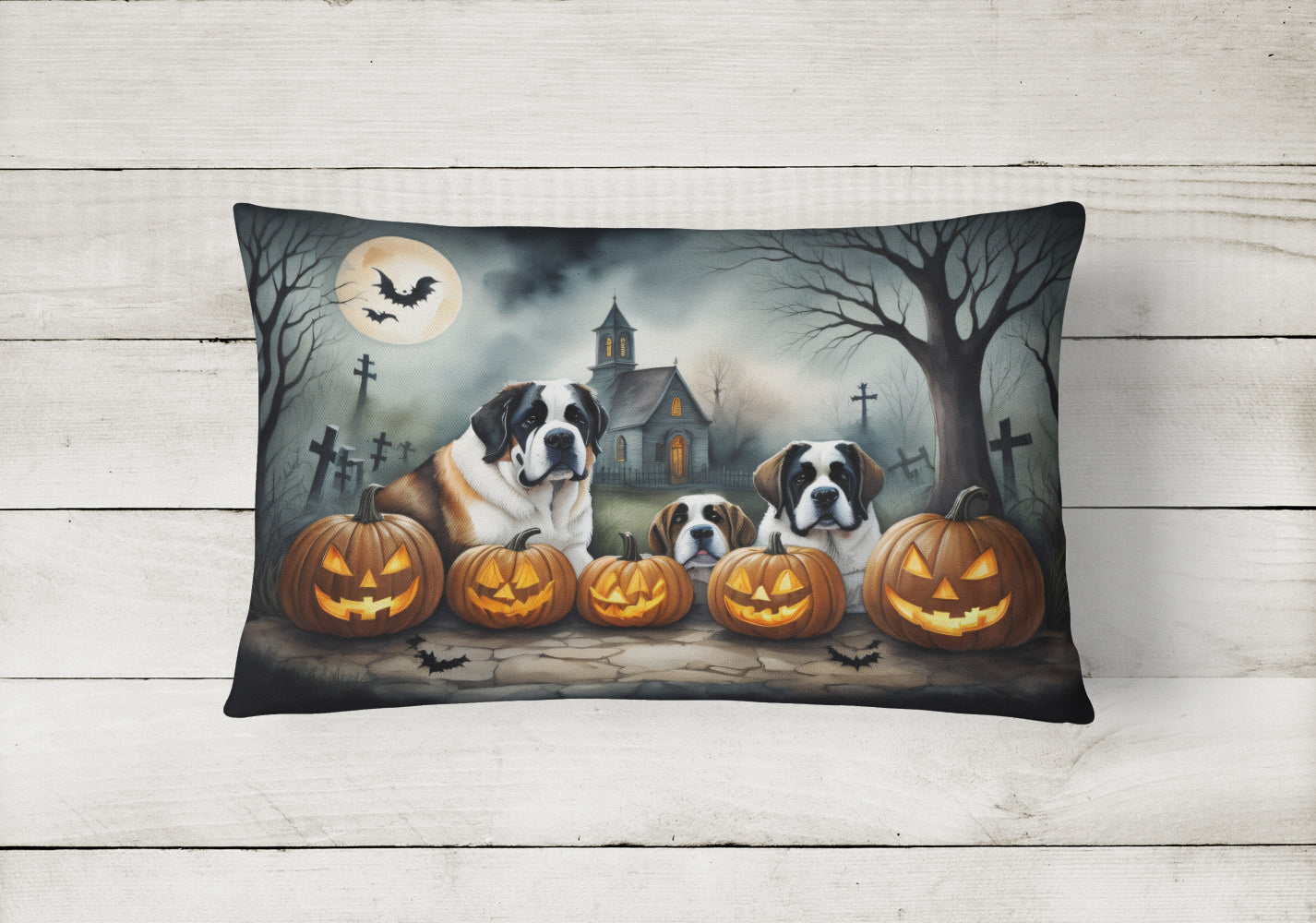 Saint Bernard Spooky Halloween Fabric Decorative Pillow