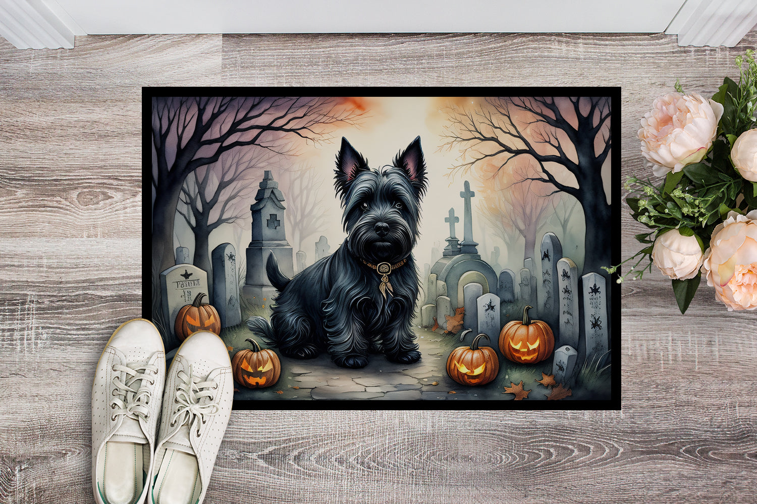 Caroline's Treasures Scottish Terrier Spooky Halloween Doormat - 18x27 Decorative Floor Mat – Indoor/Outdoor Rug