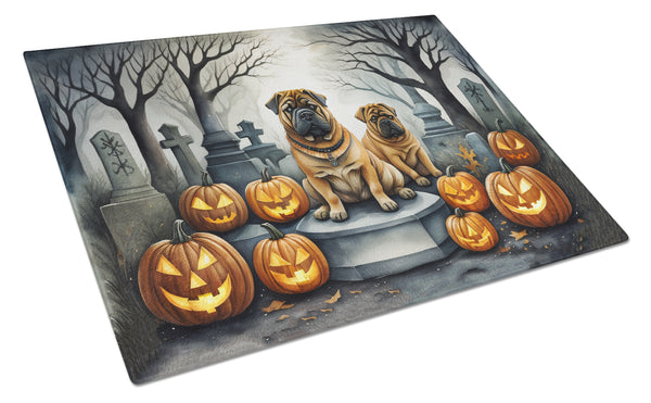 Buy this Shar Pei Spooky Halloween Glass Cutting Board Large