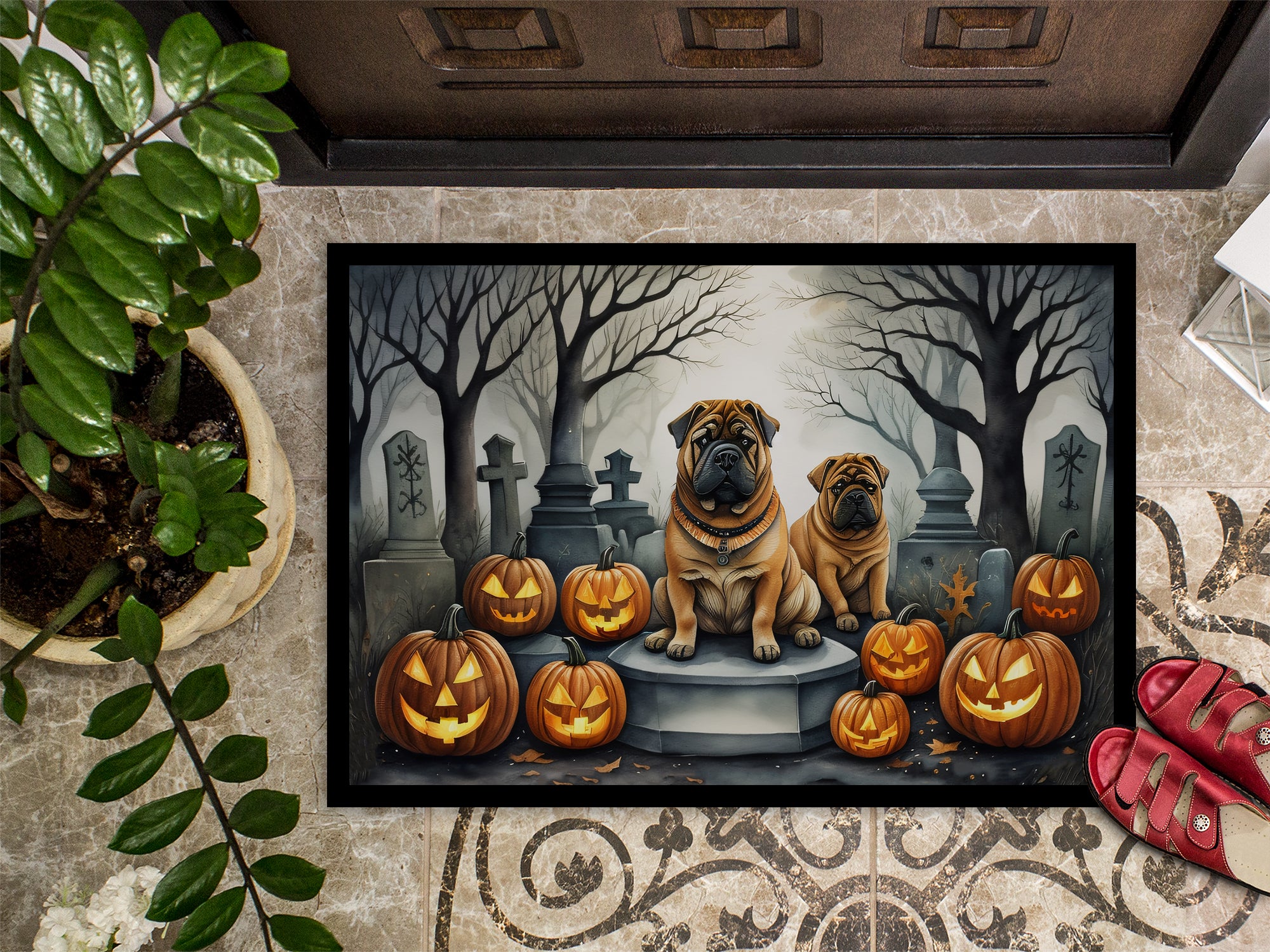 Shar Pei Spooky Halloween Doormat 18x27
