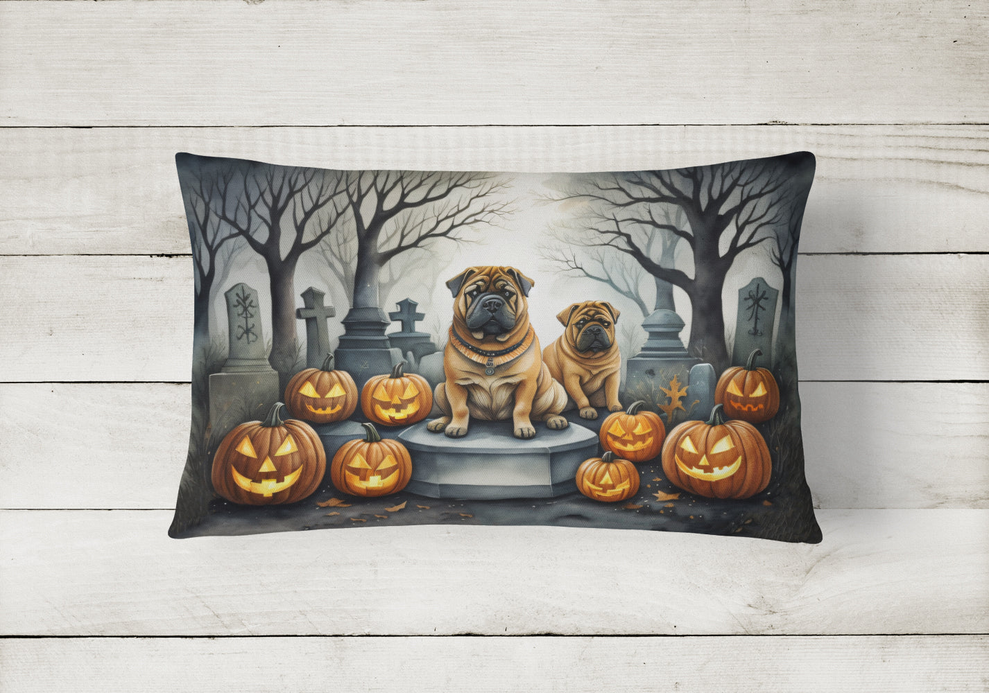 Shar Pei Spooky Halloween Fabric Decorative Pillow