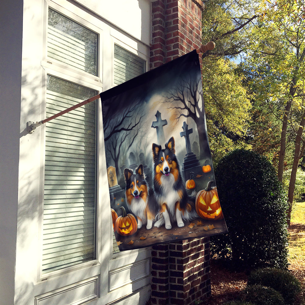 Sheltie Spooky Halloween House Flag