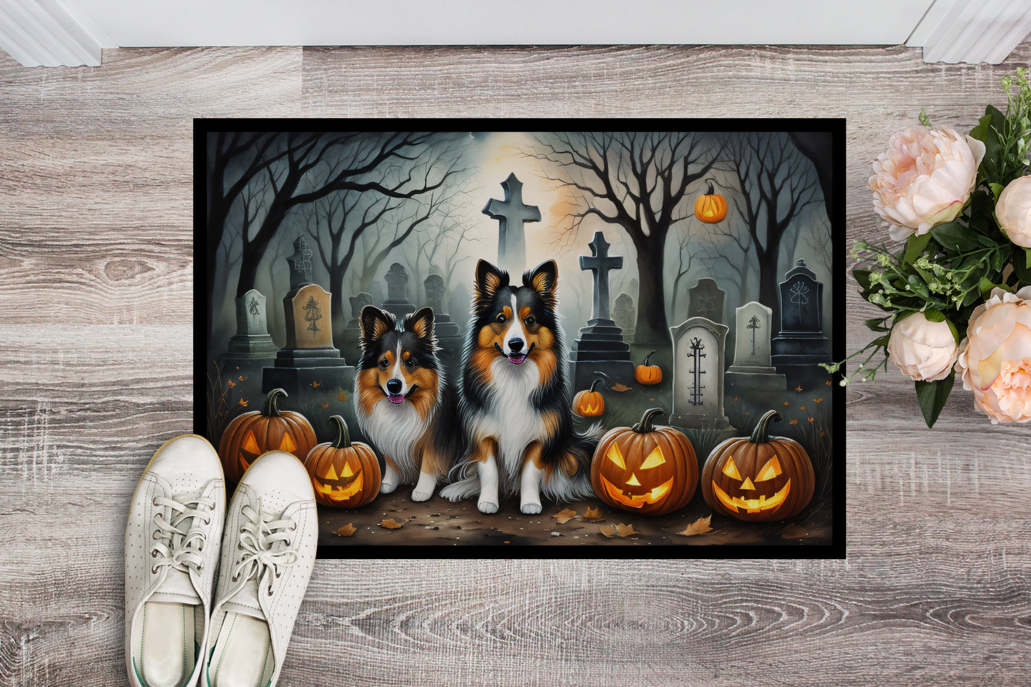 Sheltie Spooky Halloween Indoor or Outdoor Mat 24x36