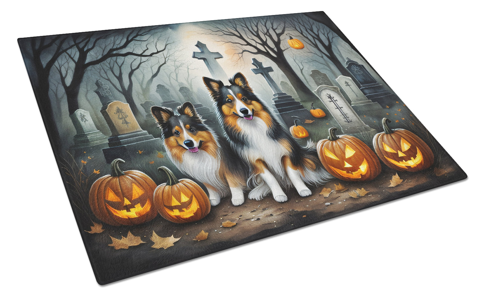 Buy this Sheltie Spooky Halloween Glass Cutting Board Large