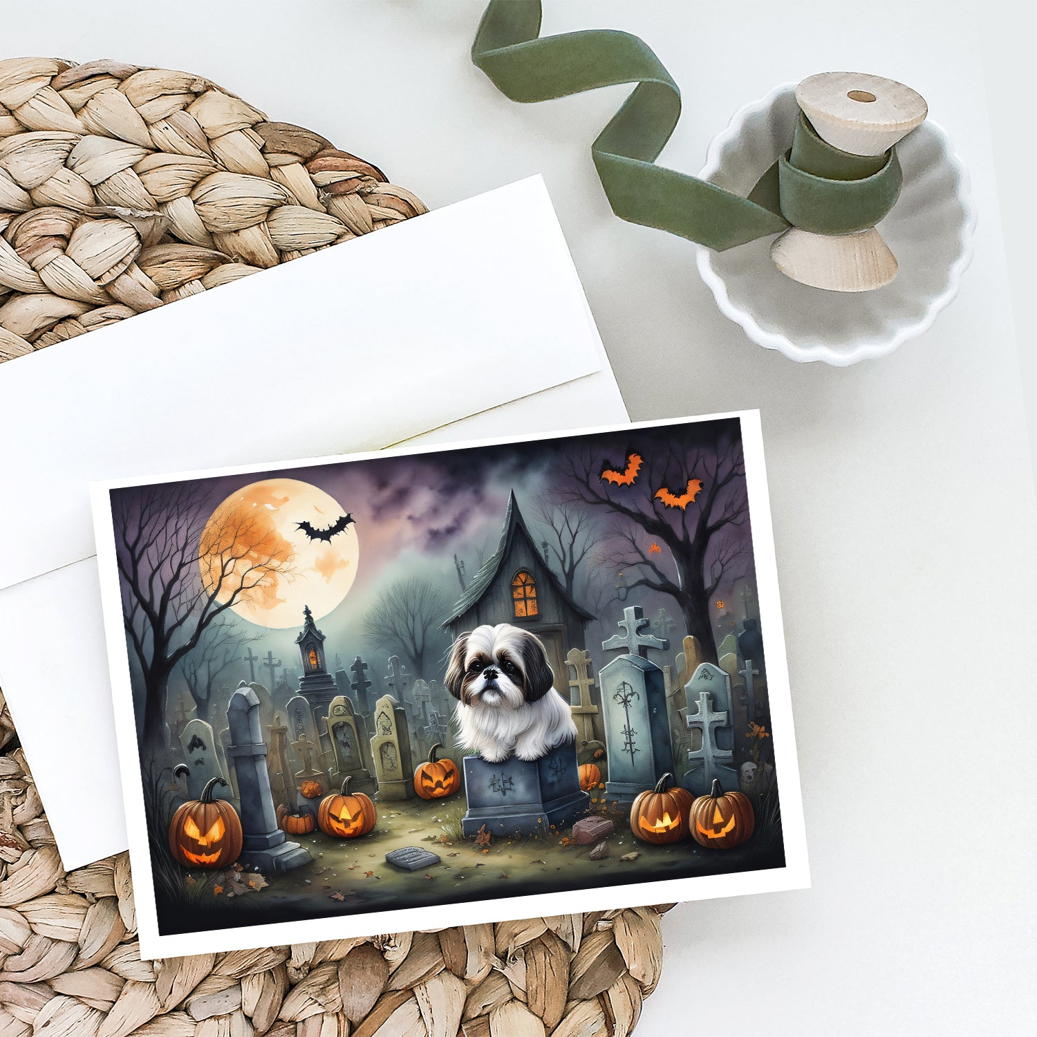 Shih Tzu Spooky Halloween Greeting Cards and Envelopes Pack of 8