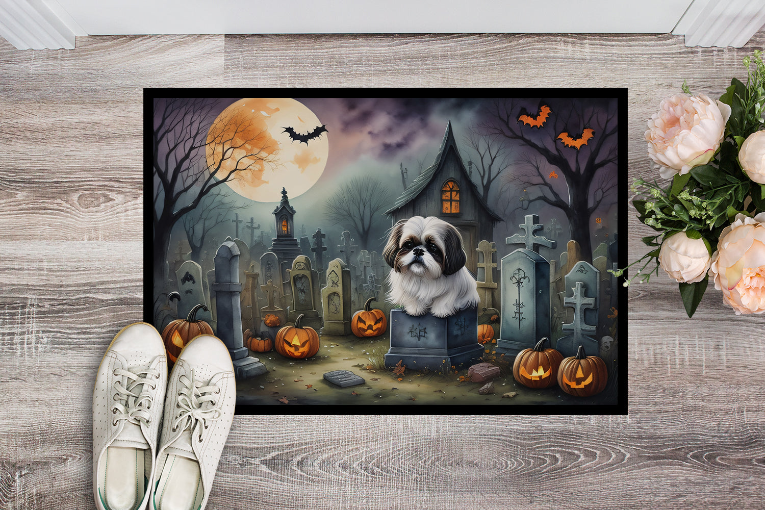 Shih Tzu Spooky Halloween Doormat 18x27