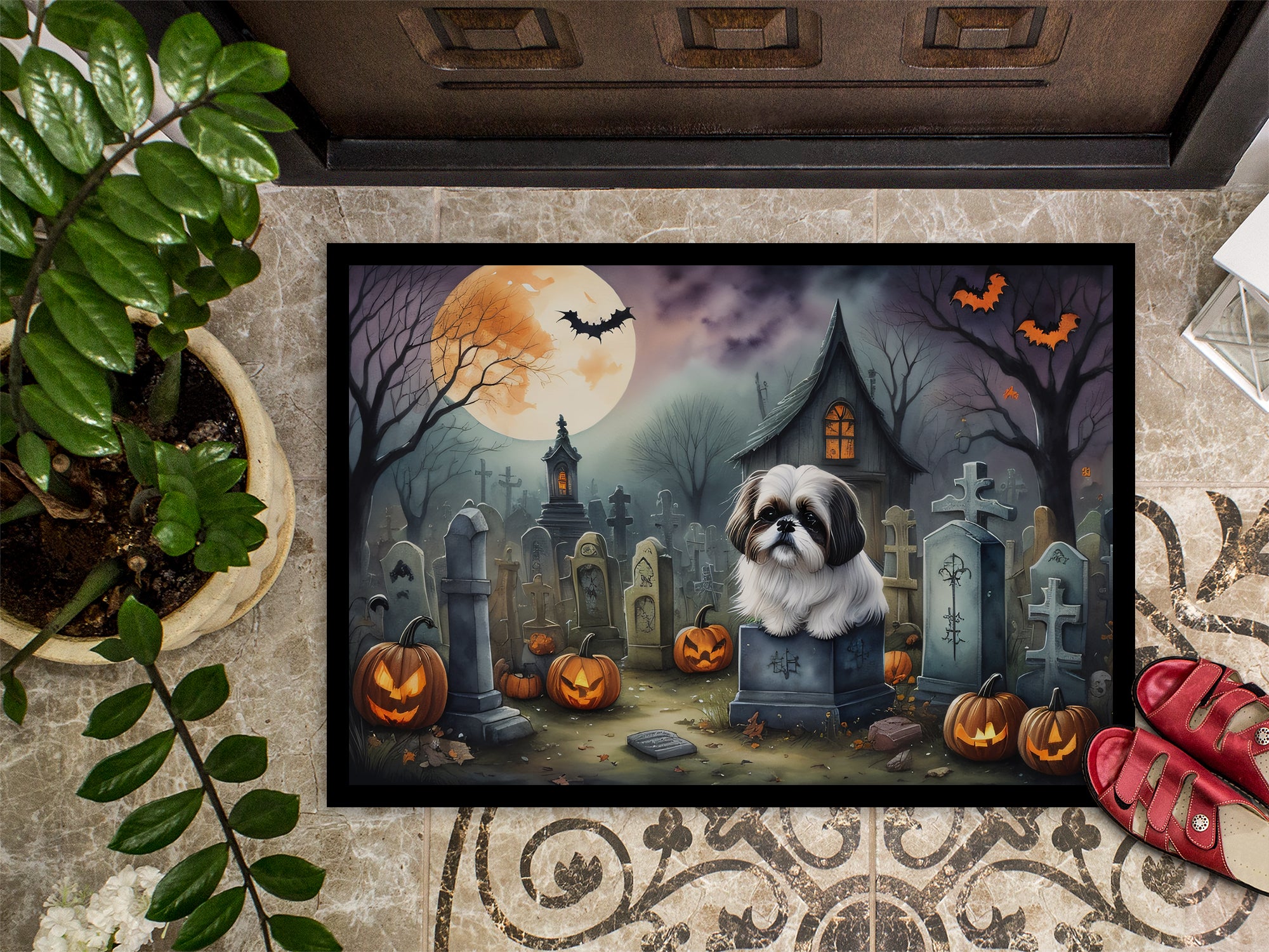 Shih Tzu Spooky Halloween Doormat 18x27