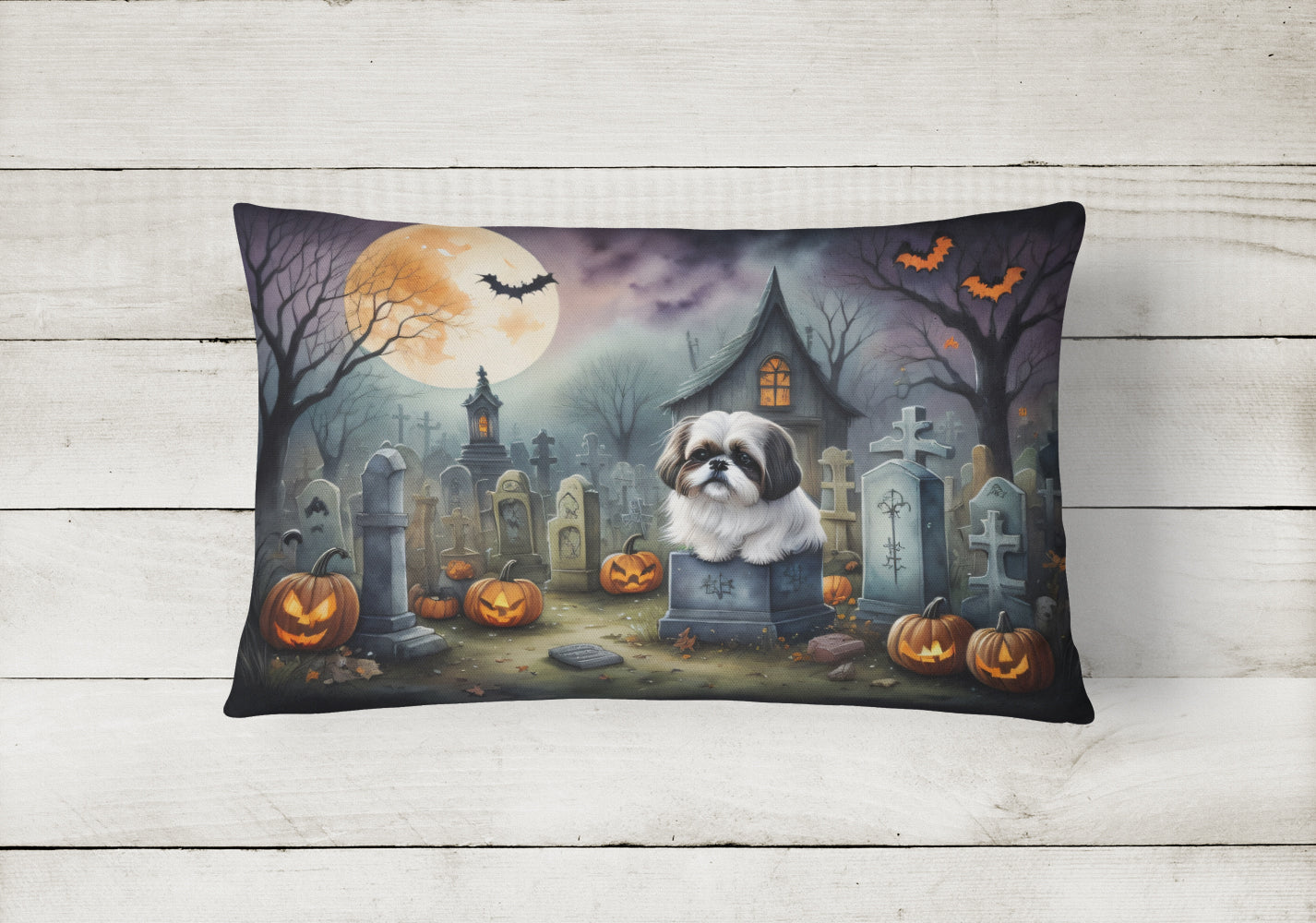 Shih Tzu Spooky Halloween Fabric Decorative Pillow