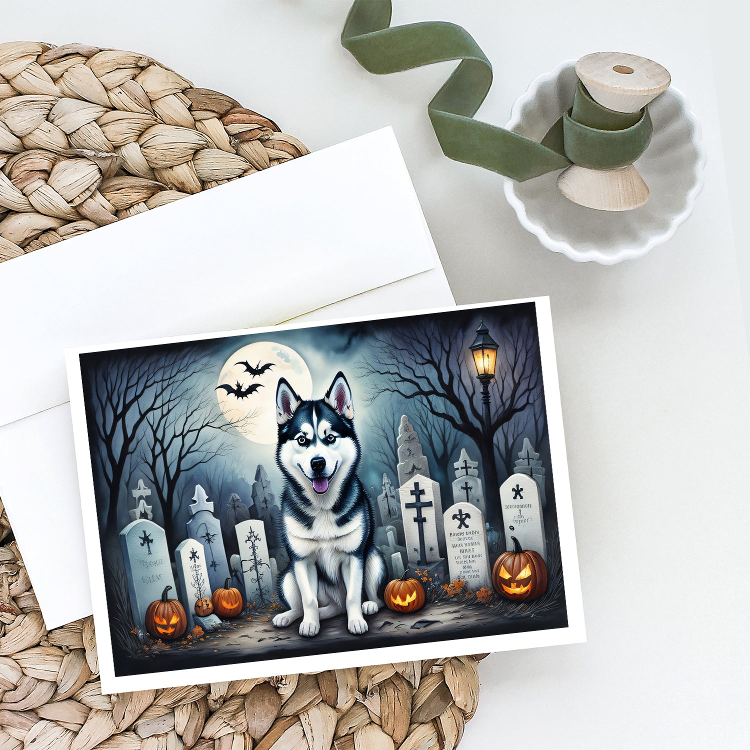 Buy this Siberian Husky Spooky Halloween Greeting Cards and Envelopes Pack of 8