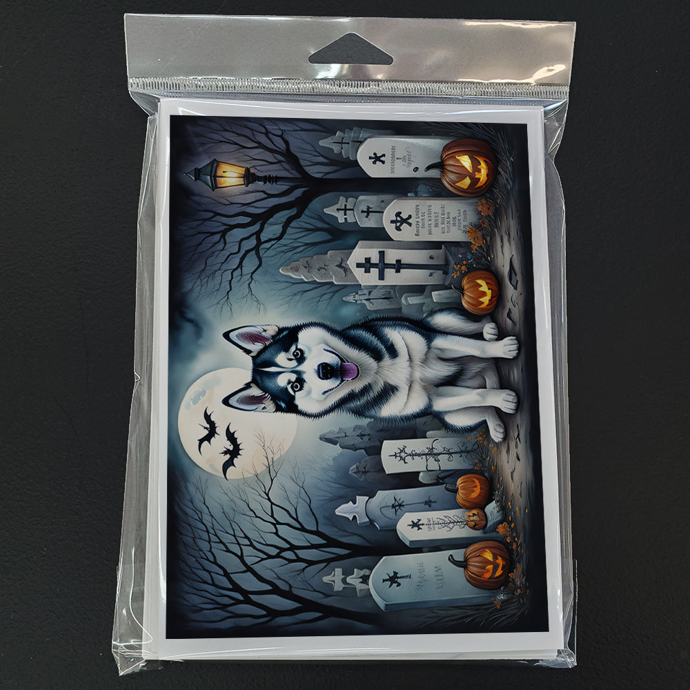 Siberian Husky Spooky Halloween Greeting Cards and Envelopes Pack of 8