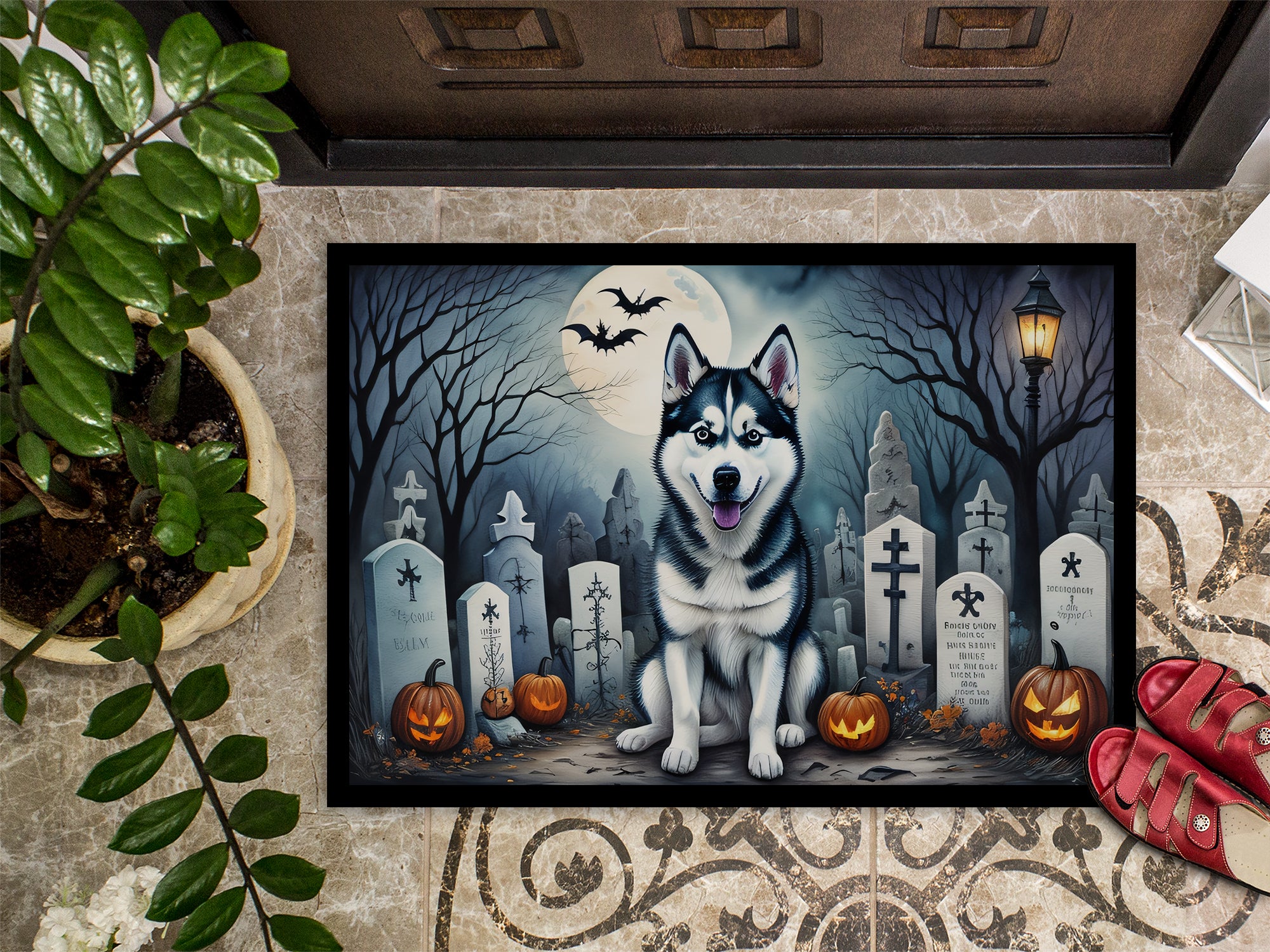 Siberian Husky Spooky Halloween Doormat 18x27