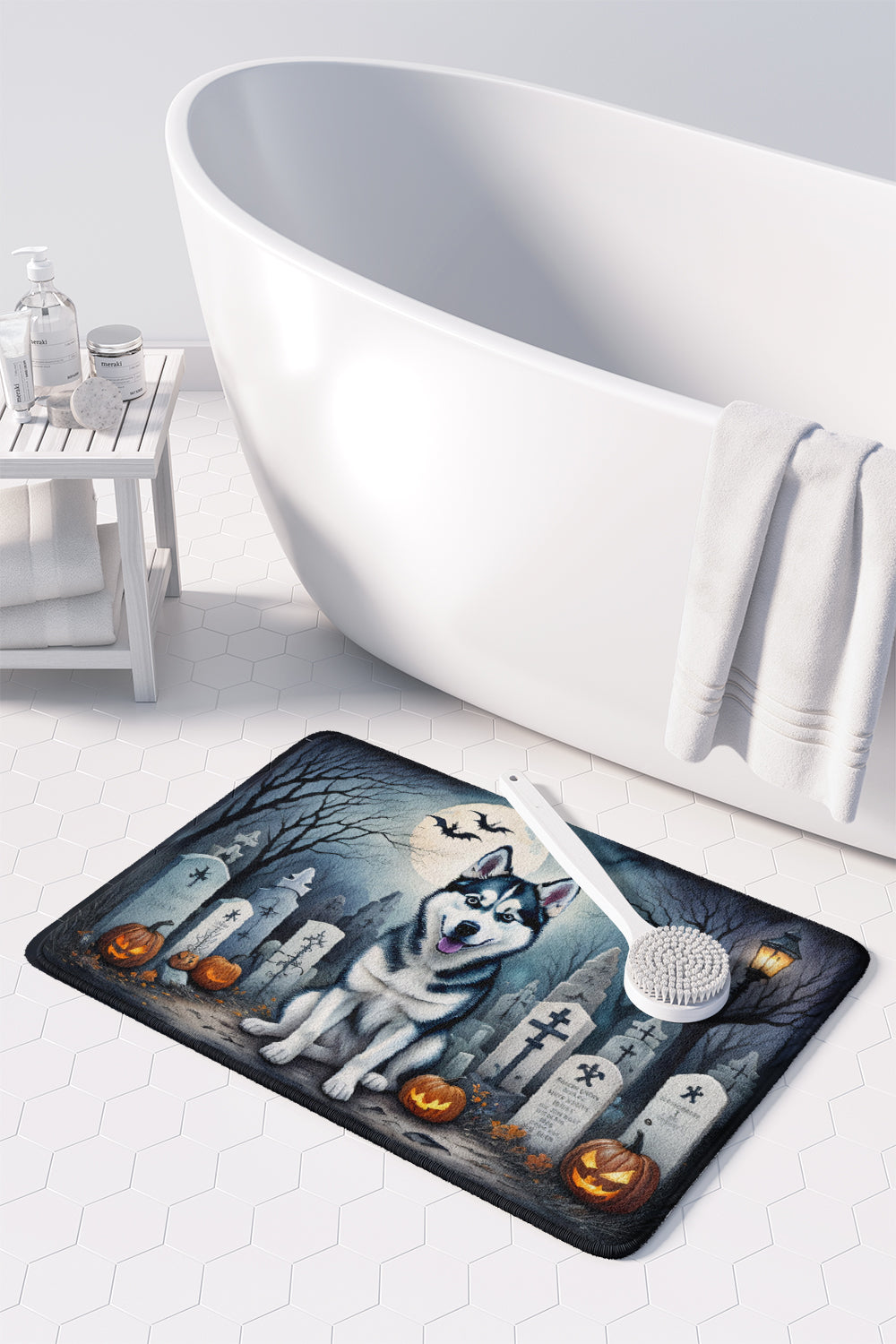 Siberian Husky Spooky Halloween Memory Foam Kitchen Mat