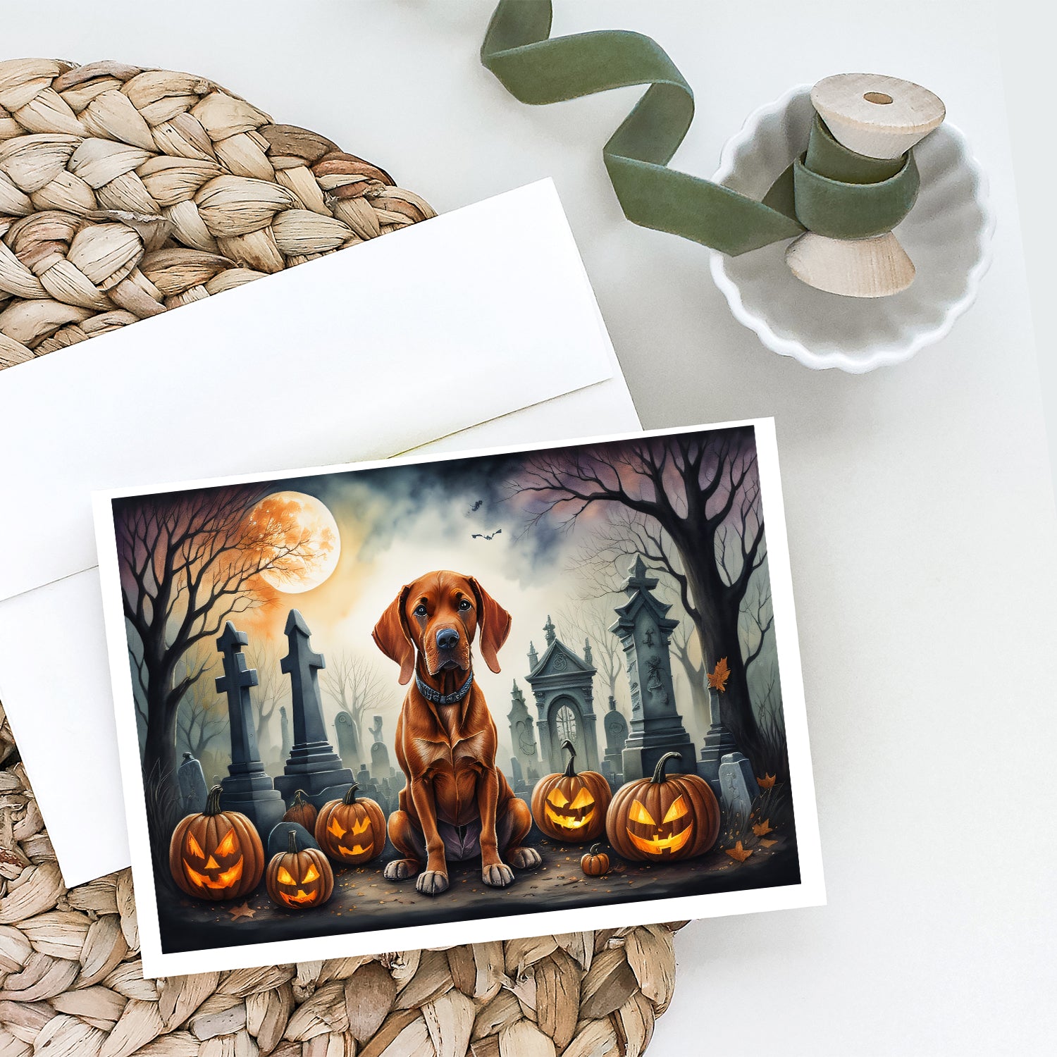 Buy this Vizsla Spooky Halloween Greeting Cards and Envelopes Pack of 8