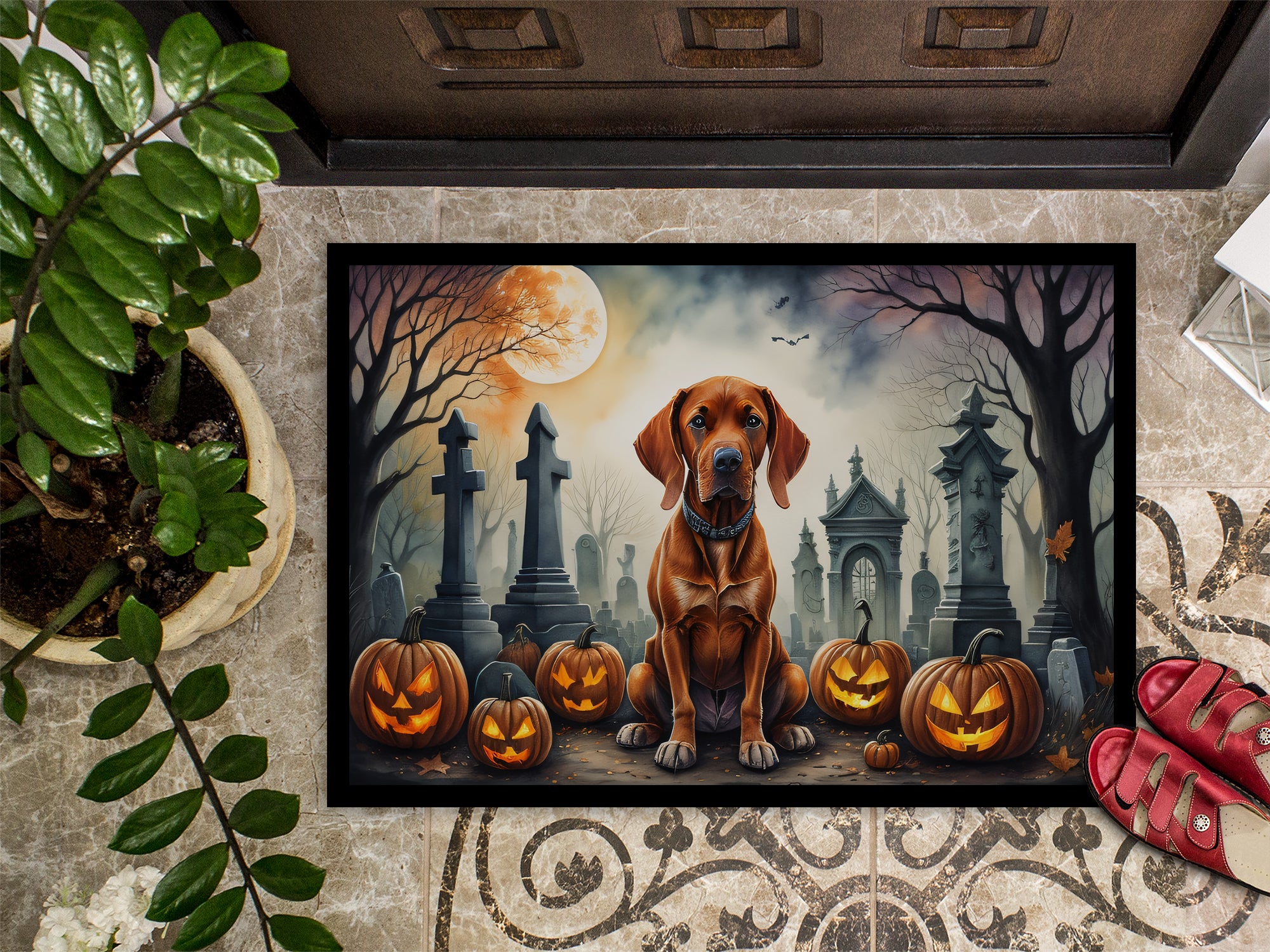Vizsla Spooky Halloween Doormat 18x27