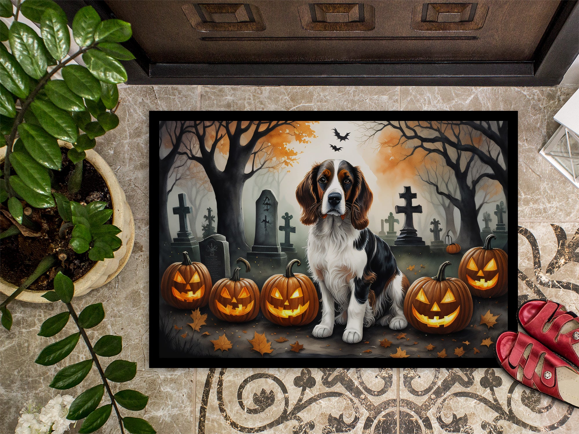 Welsh Springer Spaniel Spooky Halloween Indoor or Outdoor Mat 24x36
