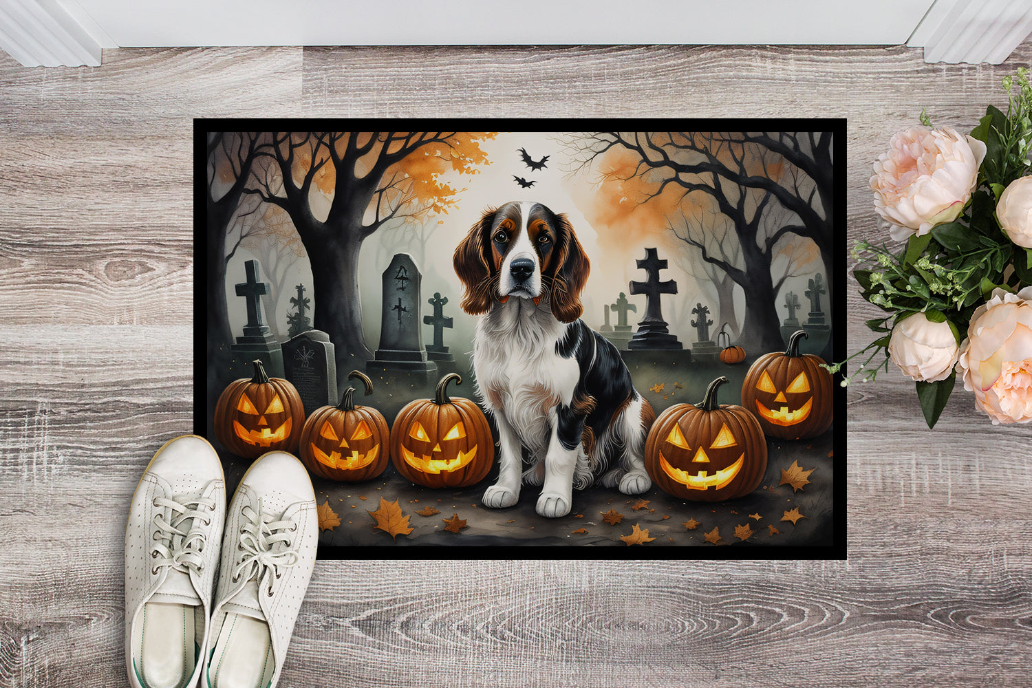 Welsh Springer Spaniel Spooky Halloween Doormat 18x27