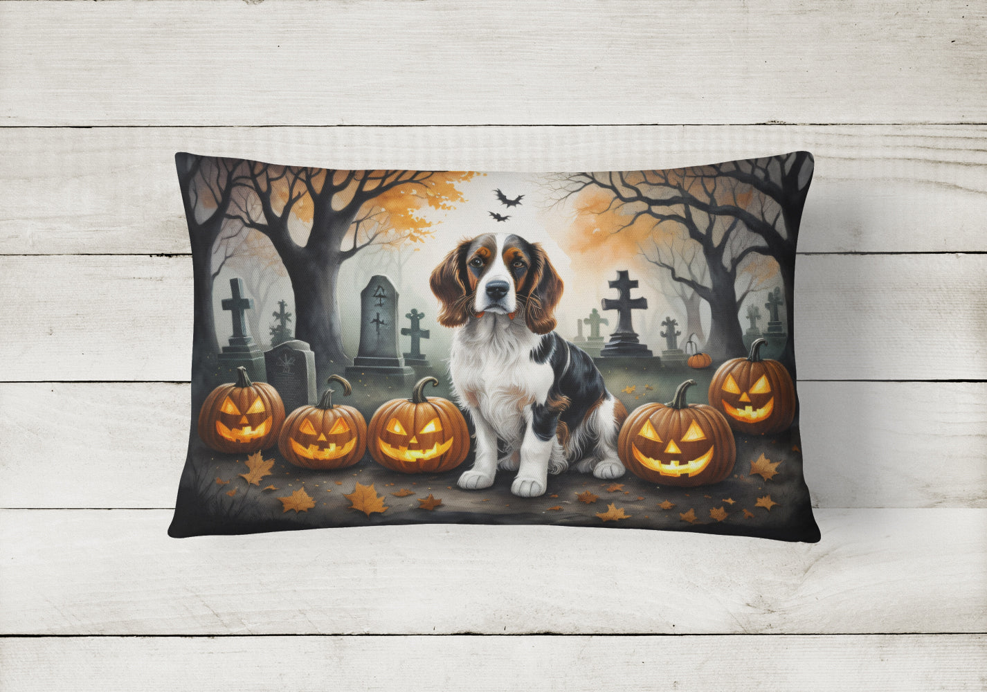 Welsh Springer Spaniel Spooky Halloween Fabric Decorative Pillow
