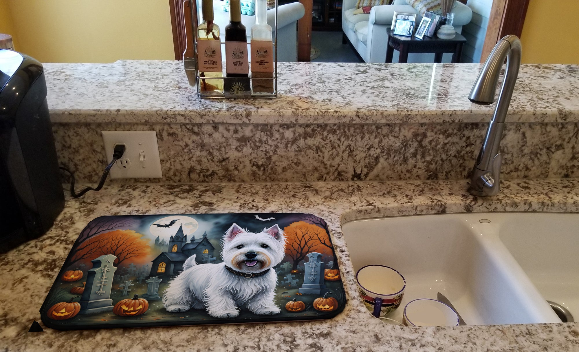 Westie Spooky Halloween Dish Drying Mat