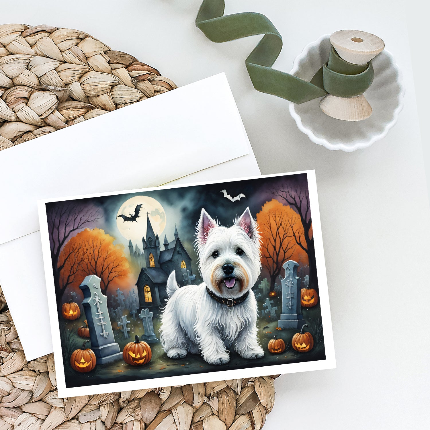 Westie Spooky Halloween Greeting Cards and Envelopes Pack of 8
