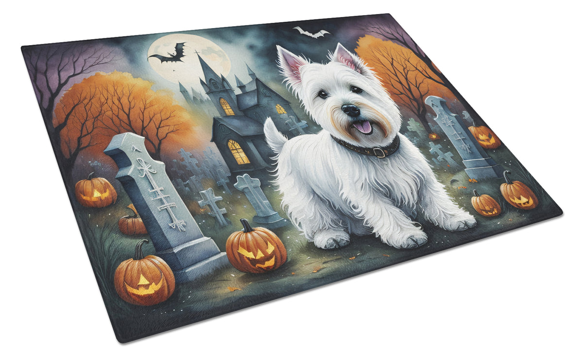Buy this Westie Spooky Halloween Glass Cutting Board Large