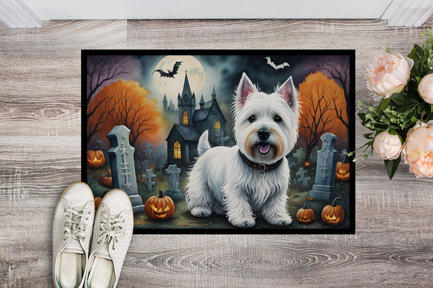 Westie Spooky Halloween Doormat 18x27