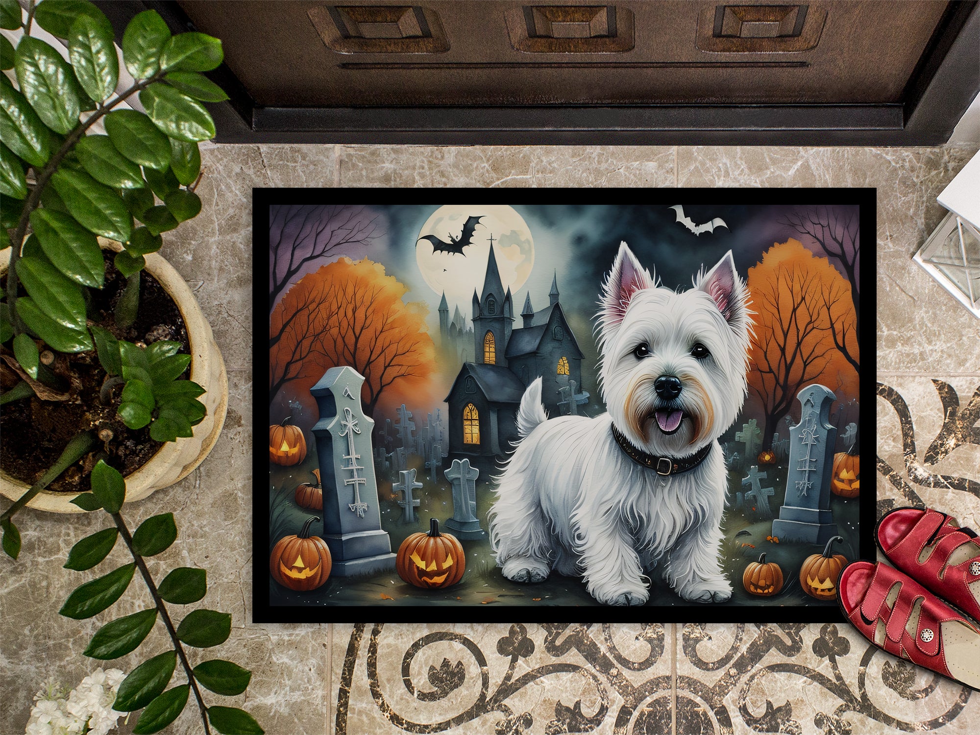 Westie Spooky Halloween Doormat 18x27