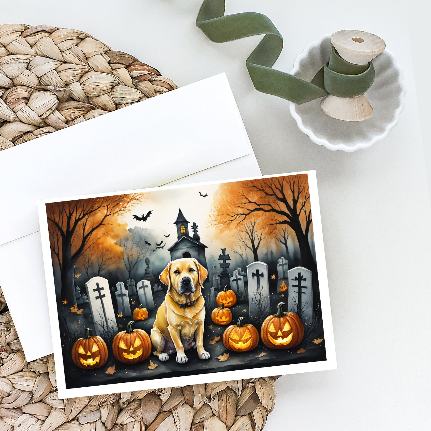 Yellow Labrador Retriever Spooky Halloween Greeting Cards and Envelopes Pack of 8
